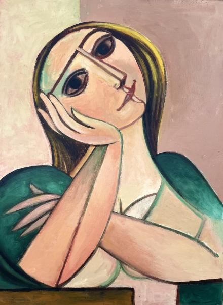 Femme blonde accoudée, mars 2001