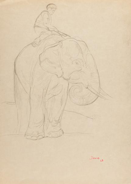 Eléphant et cornac, 1923